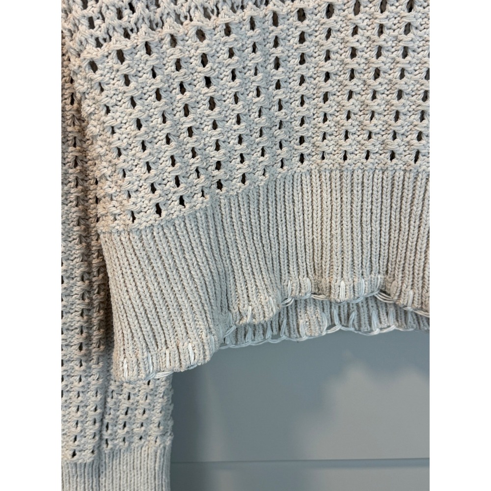Joie Cream Beige Open Knit Crochet Fisherman Pullover Sweater Size Large - Picture 3 of 7